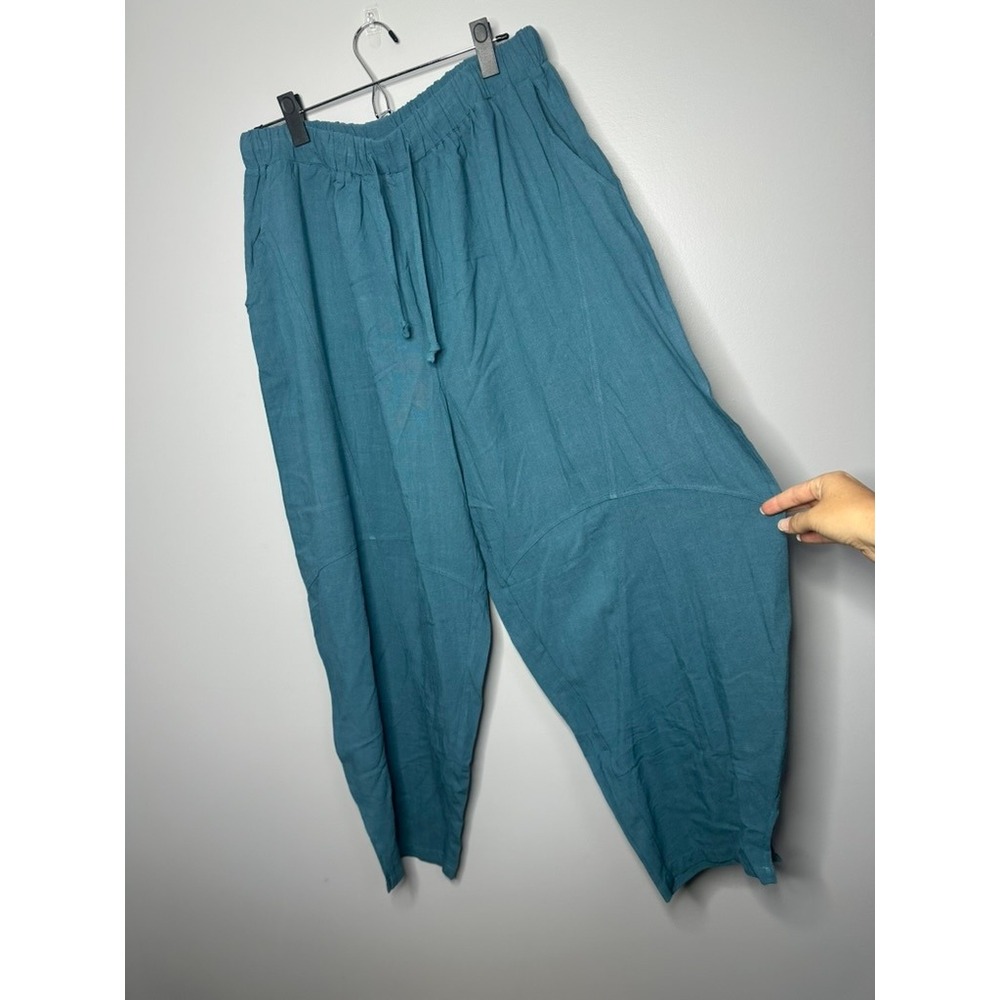 Tarse Women XL Teal Blue Linen Blend Harem Pants Elastic Drawstring Waist New
